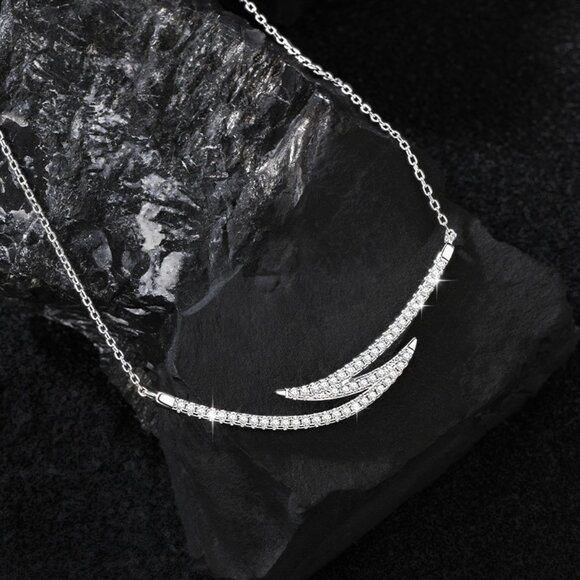 💎 Modern Layered Curved Bar Moissanite Necklace S925 - Picture 1 of 6